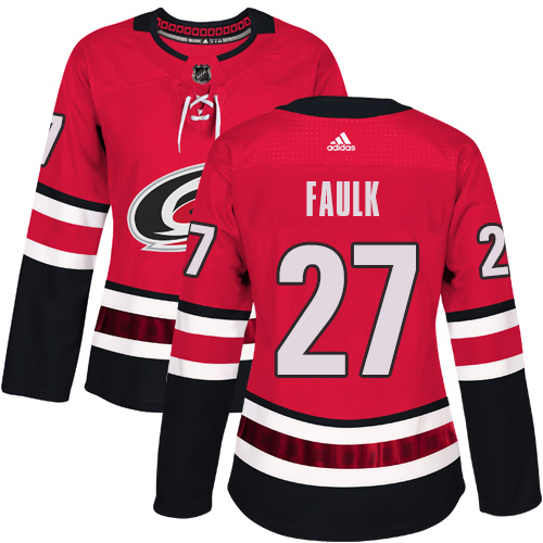 Adidas Carolina Hurricanes #27 Justin Faulk Red Home Authentic Women Stitched NHL Jersey